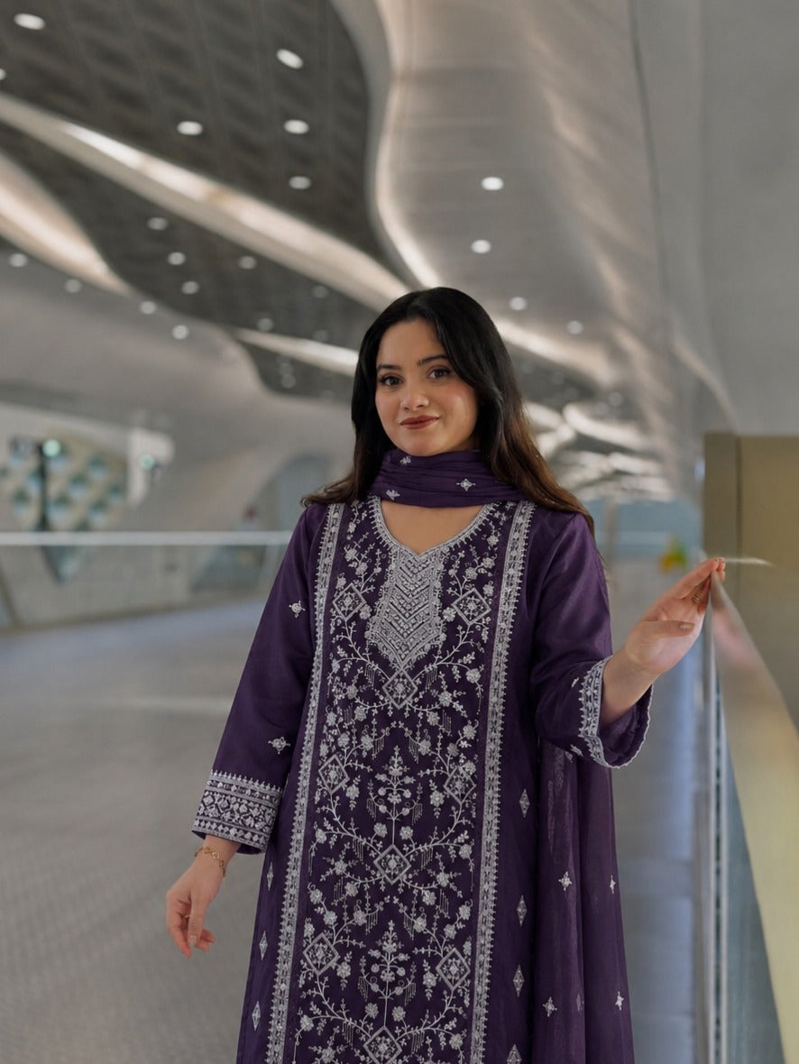 DESIGN WEAR SEQUENCE EMBROIDERY TOP AND FARSI PLAZZO WITH DUPATTA