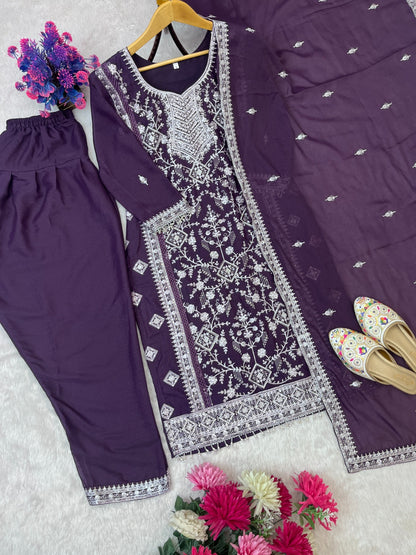 DESIGN WEAR SEQUENCE EMBROIDERY TOP AND FARSI PLAZZO WITH DUPATTA
