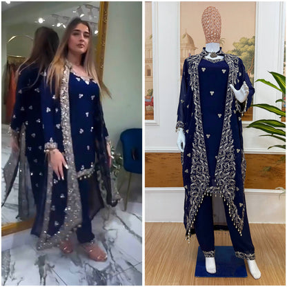 3 PIECES KURTI, KOTI & PENT WITH EMBROIDERY WORK