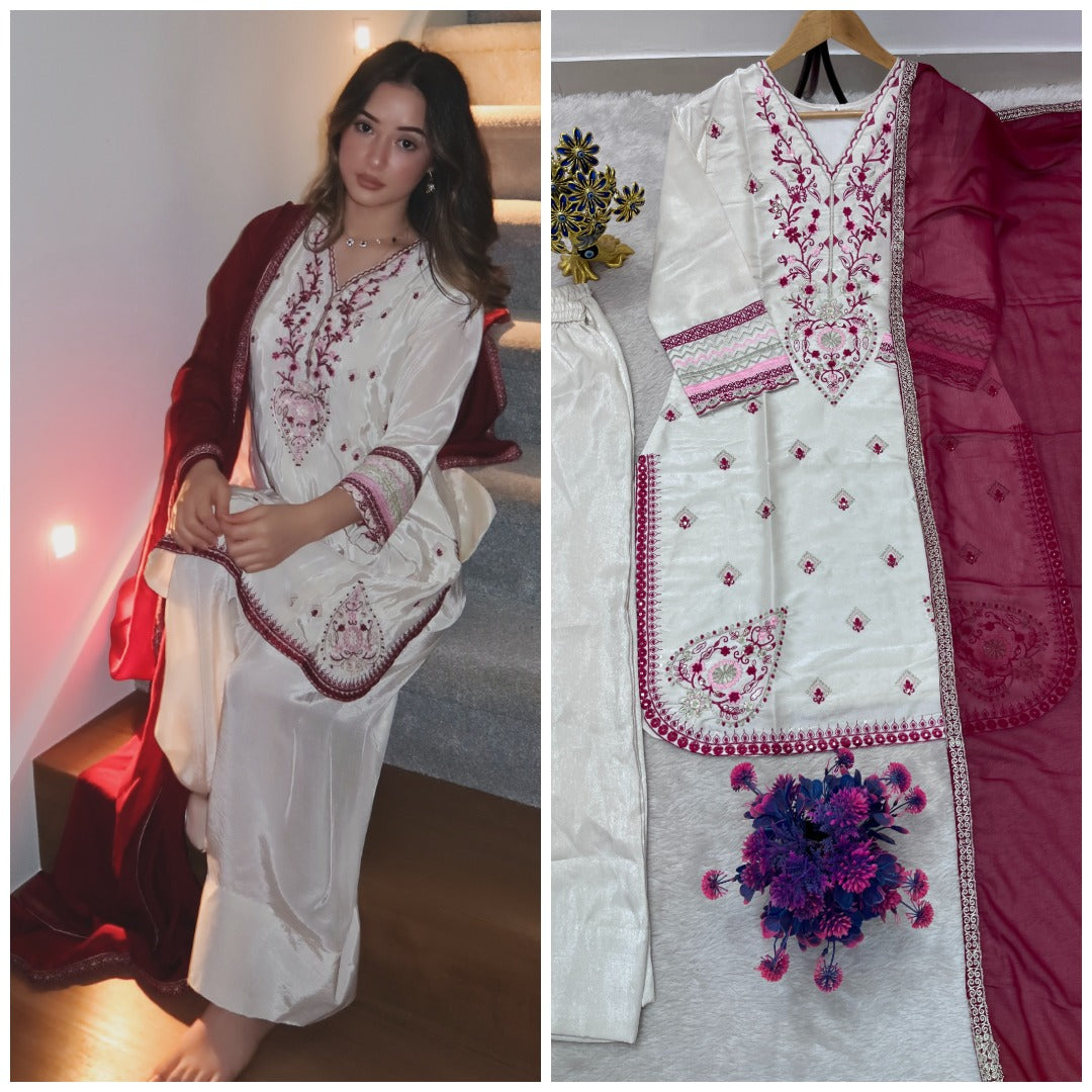 NEW LUNCH FESTIVAL SPECIAL DESIGNER HEAVY EMBROIDERY SEQUENCE WORK TOP PENT WITH DUPATTA SET