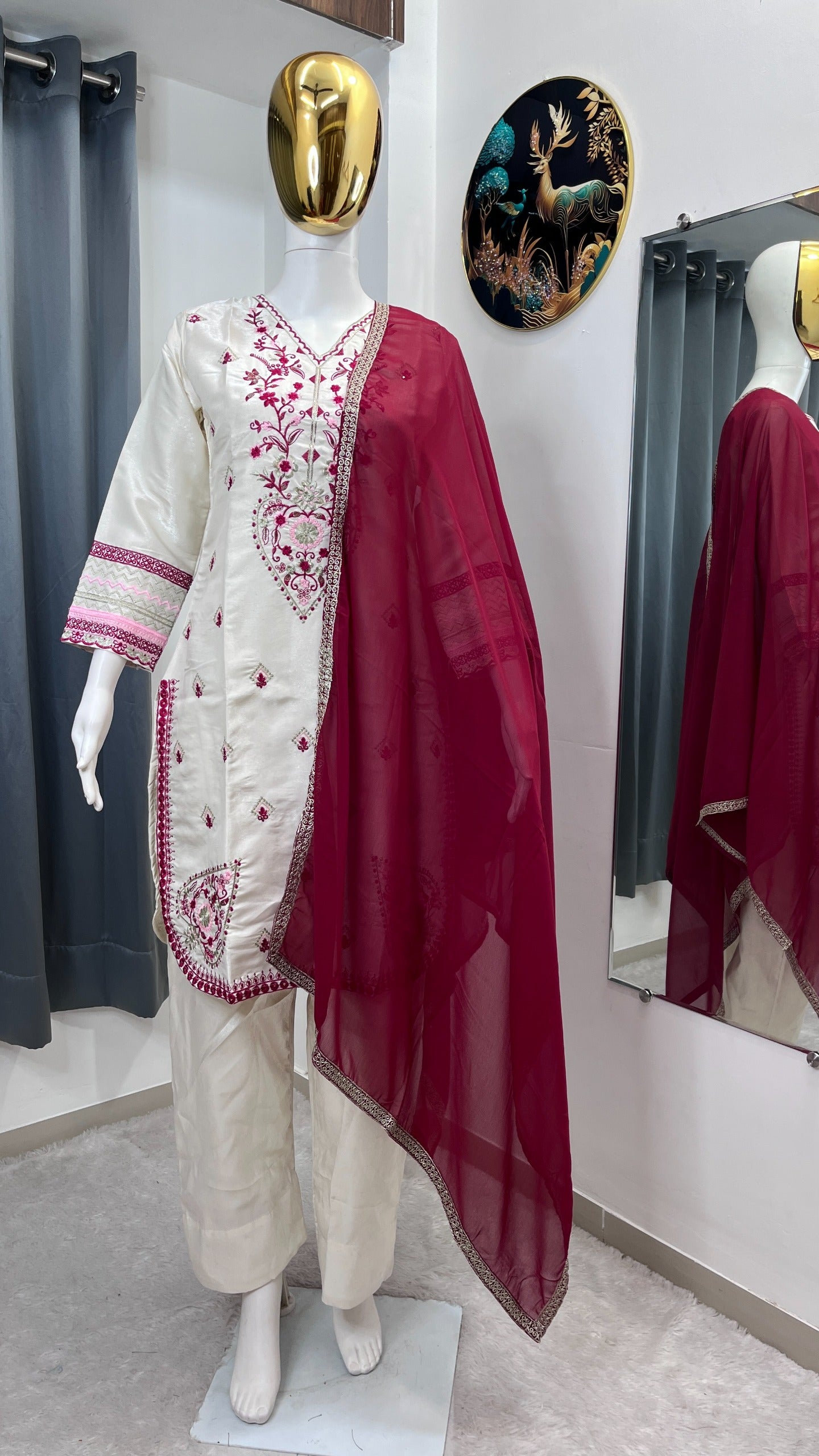 NEW LUNCH FESTIVAL SPECIAL DESIGNER HEAVY EMBROIDERY SEQUENCE WORK TOP PENT WITH DUPATTA SET