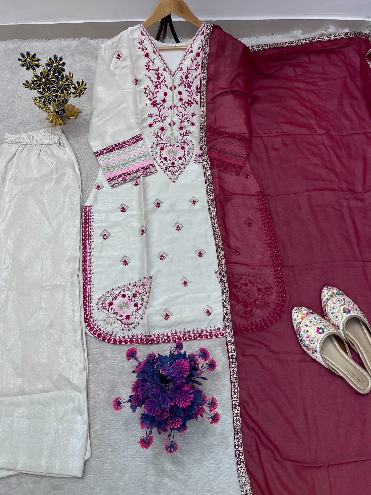 NEW LUNCH FESTIVAL SPECIAL DESIGNER HEAVY EMBROIDERY SEQUENCE WORK TOP PENT WITH DUPATTA SET