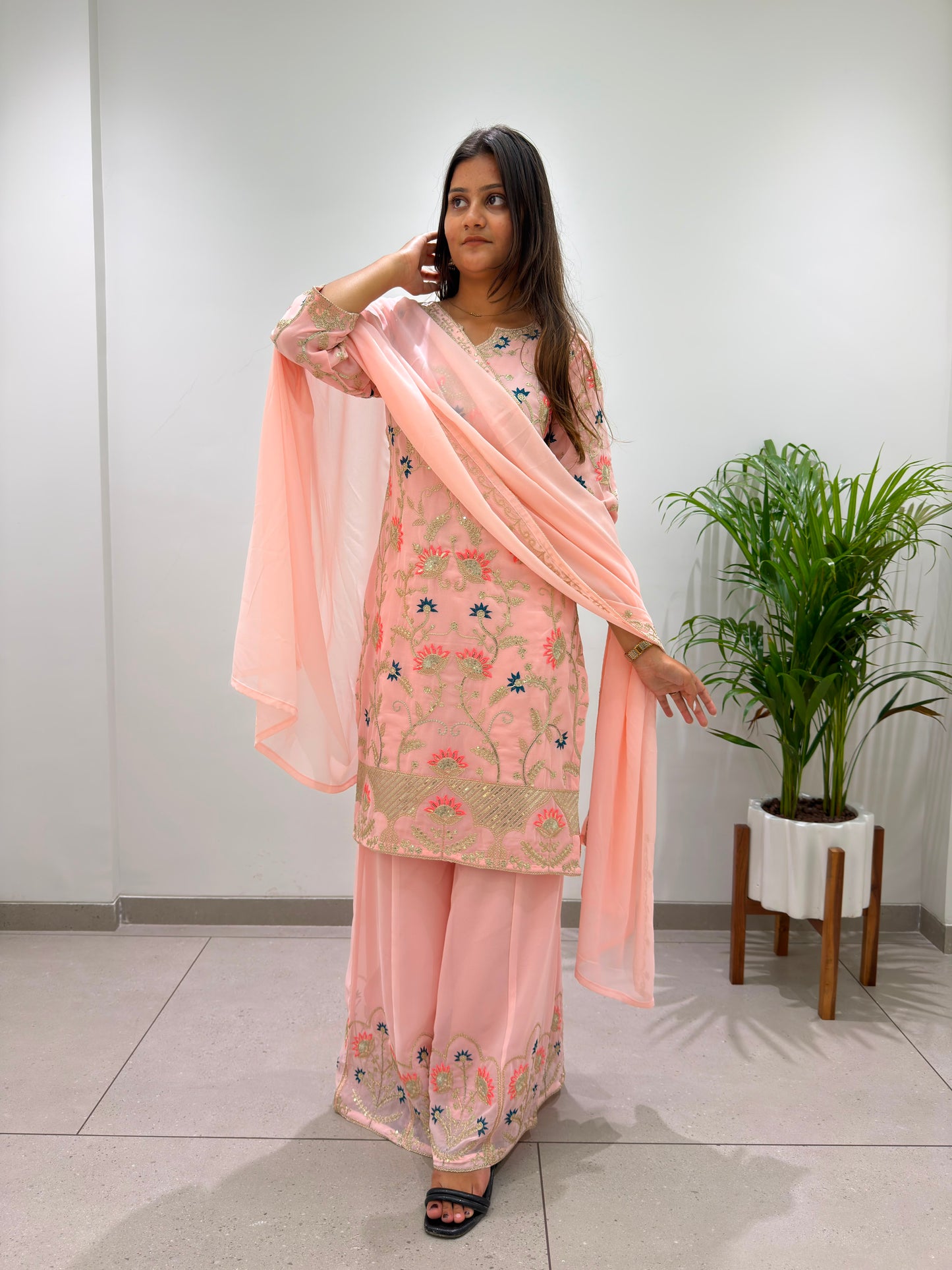 THIS SEASON, TRY OUR DESIGNER CORDING WITH SEQUENCE EMBROIDERED WORKED TOP PLAZZO WITH DUPATTA