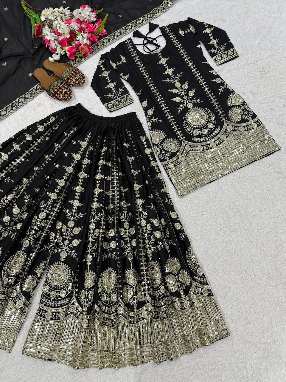 Designer Party Wear Look Top , Sharara Plazzo  and Dupatta