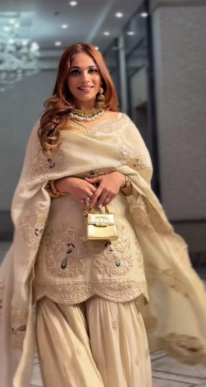 New Designer Collection In Pure Chinnon With Heavy Embroidery Coding Dori-Sequence Work Top-Bottom And Dupatta Set Fully Stitched Ready To Wear