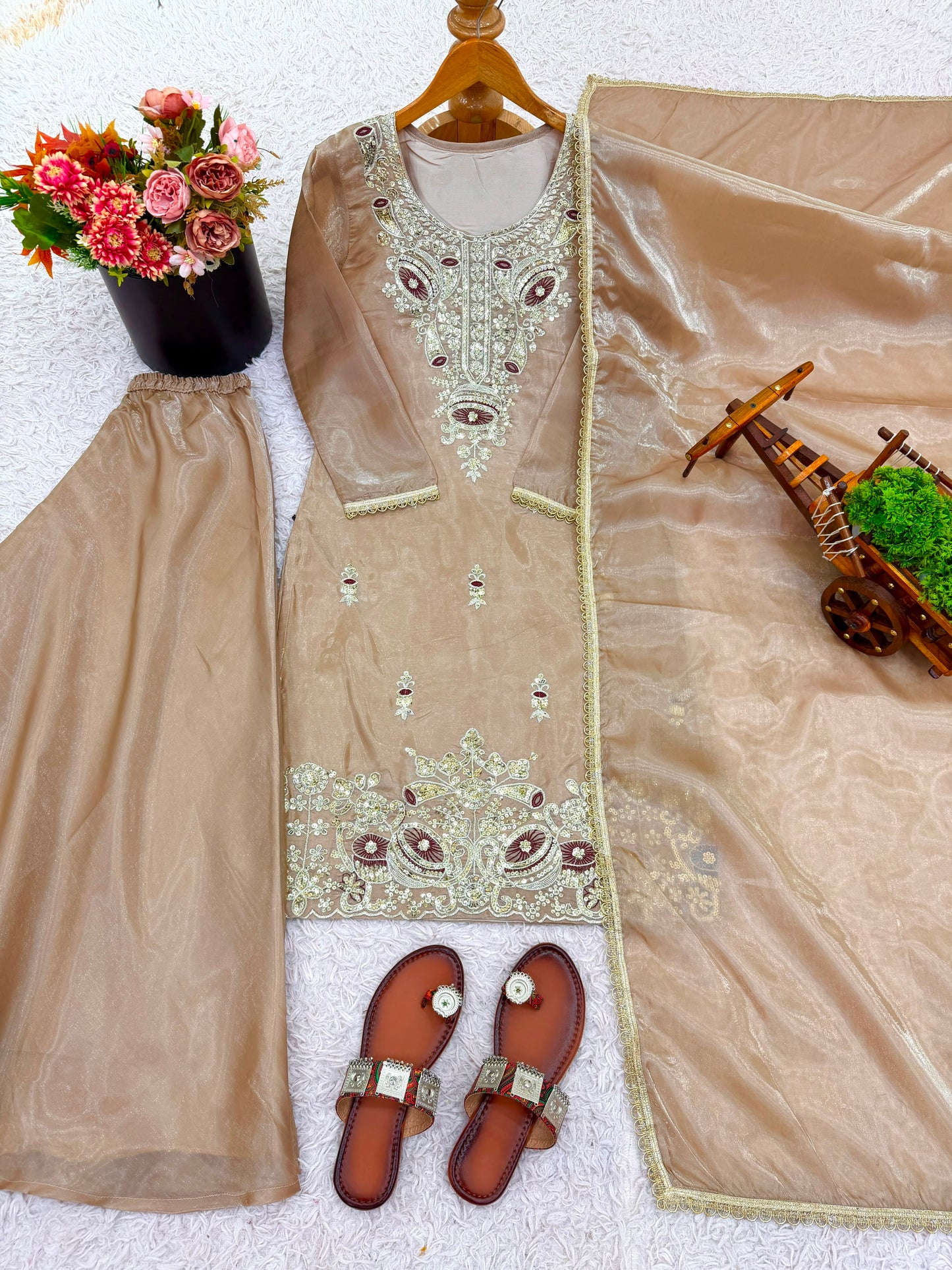 Ready-made Collection With Silky 😍 Silk And Heavy Embroidery Sequence Work Top-Bottom And Dupatta Set Fully Stitched Ready To Wear Collection