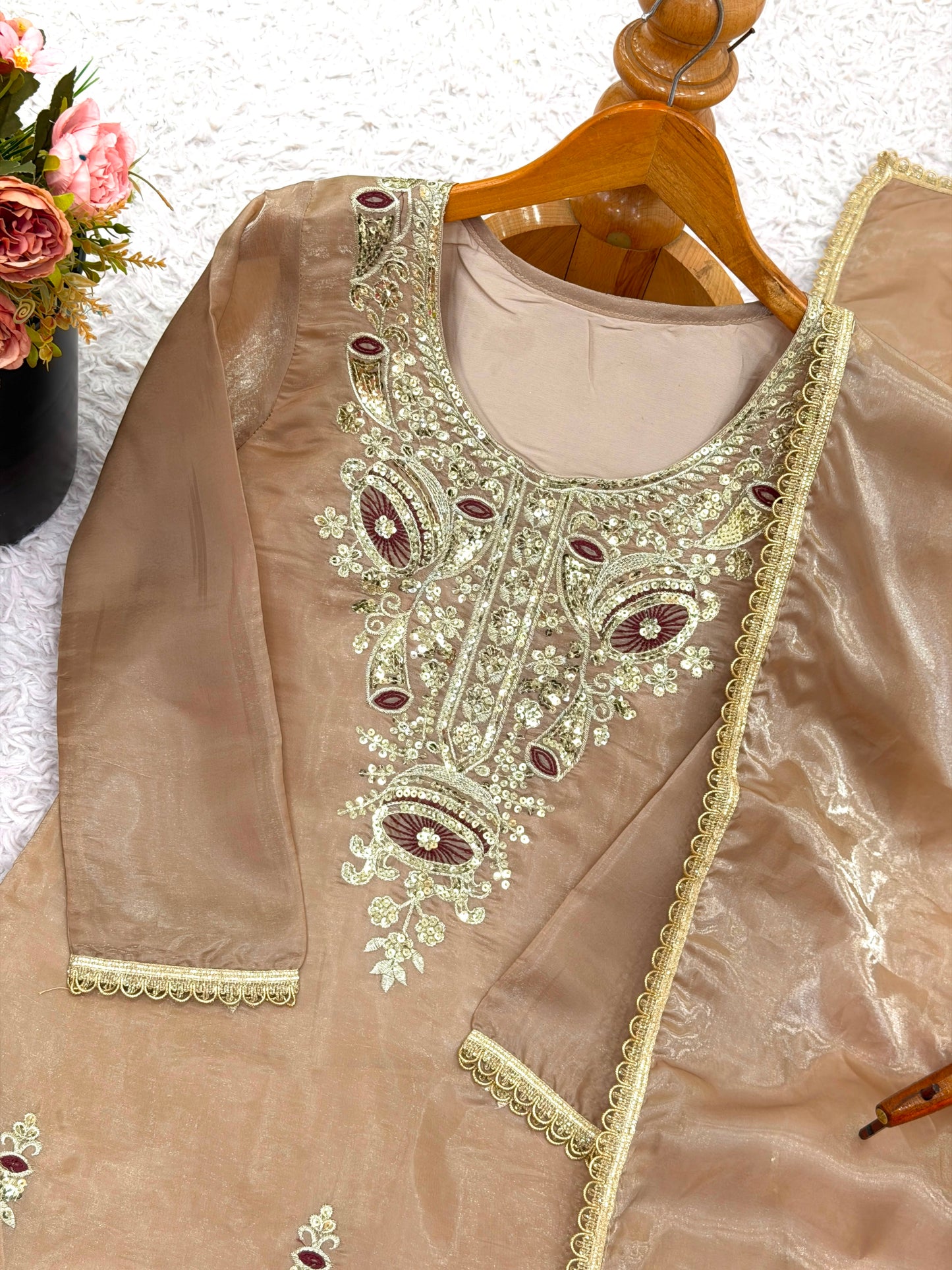 Ready-made Collection With Silky 😍 Silk And Heavy Embroidery Sequence Work Top-Bottom And Dupatta Set Fully Stitched Ready To Wear Collection