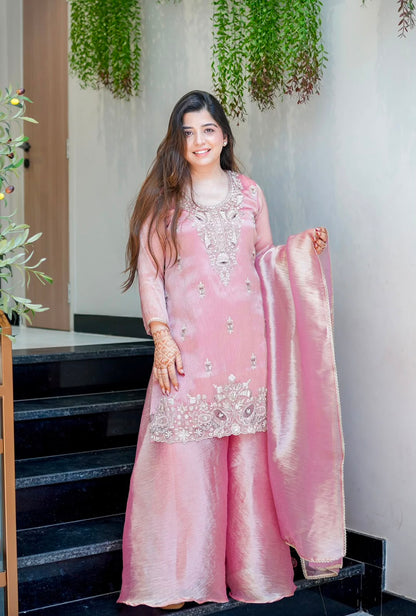 Ready-made Collection With Silky 😍 Silk And Heavy Embroidery Sequence Work Top-Bottom And Dupatta Set Fully Stitched Ready To Wear Collection