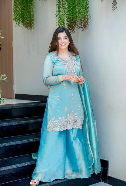 Ready-made Collection With Silky 😍 Silk And Heavy Embroidery Sequence Work Top-Bottom And Dupatta Set Fully Stitched Ready To Wear Collection