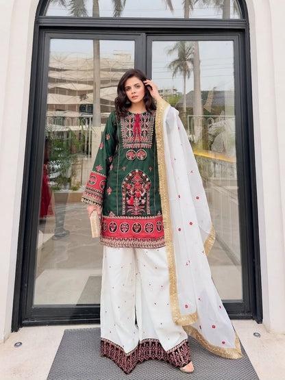 NEW DESIGNER  HEAVY EMBROIDERY SEQUENCE WORK 3 PIS SUIT SET