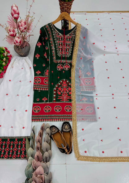 NEW DESIGNER  HEAVY EMBROIDERY SEQUENCE WORK 3 PIS SUIT SET