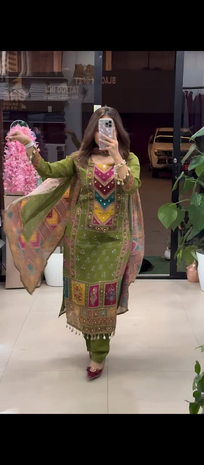 Digital Print Set with Real Mirror Work 💫 🔥 Fully Stitched | Ready to Wear | Classy Look at Best Price!