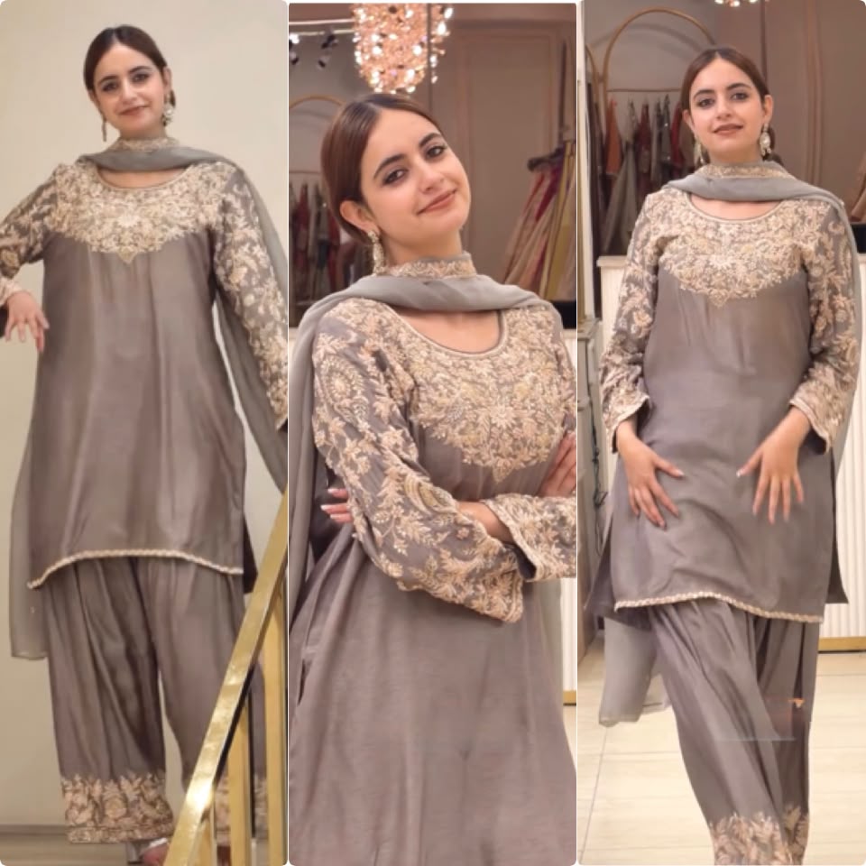 Đěsigner Party Wear Look Pur Chinon Silk Top & Farshi Palazzo With Dupatta set