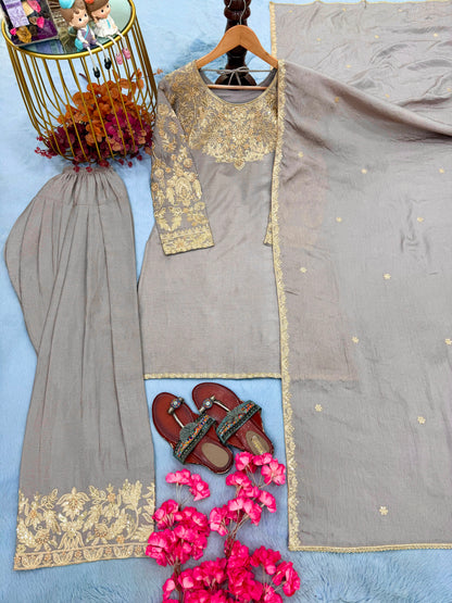 Đěsigner Party Wear Look Pur Chinon Silk Top & Farshi Palazzo With Dupatta set