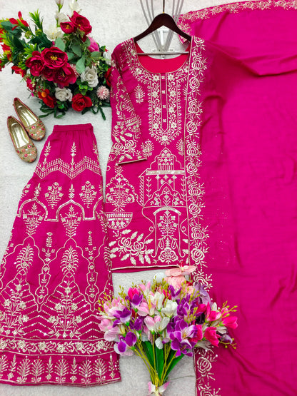 New Design Trending Cp Vicitra Silk(Top&Sarara&dupatta)* Reddy To Wear Look Design*