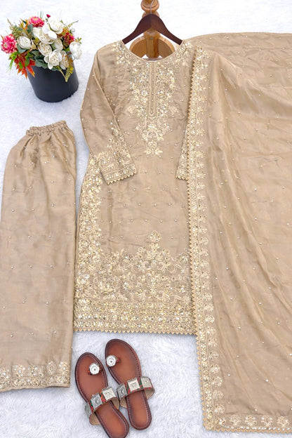 New Designer Collection In GMY SILK With Heavy Embroidery Coding Sequence Work Top-Bottom And Dupatta Set Fully Stitched Ready To Wear