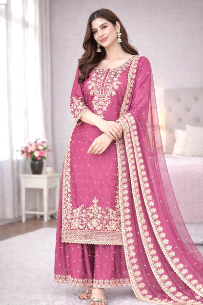 New Designer Collection In GMY SILK With Heavy Embroidery Coding Sequence Work Top-Bottom And Dupatta Set Fully Stitched Ready To Wear