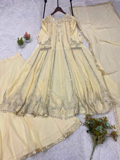 THIS FESTIVAL SEASON WEAR OUR BEAUTIFUL GOWN ,LAHENGA AND DUPATTA WITH SEQUENCE EMBROIDERY AND REAL MIRROR WORK
