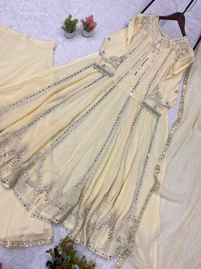 THIS FESTIVAL SEASON WEAR OUR BEAUTIFUL GOWN ,LAHENGA AND DUPATTA WITH SEQUENCE EMBROIDERY AND REAL MIRROR WORK