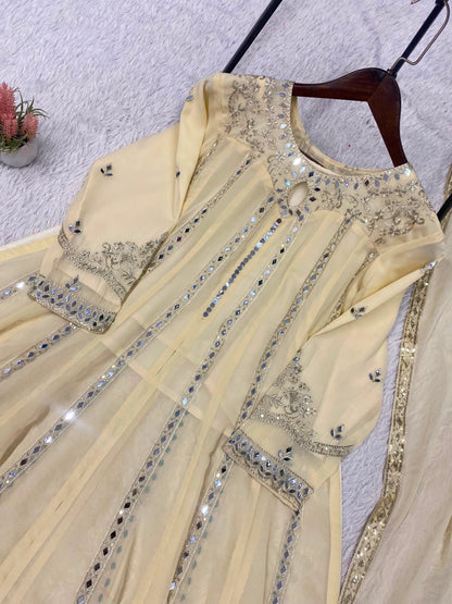 THIS FESTIVAL SEASON WEAR OUR BEAUTIFUL GOWN ,LAHENGA AND DUPATTA WITH SEQUENCE EMBROIDERY AND REAL MIRROR WORK