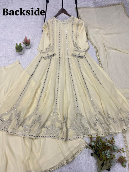 THIS FESTIVAL SEASON WEAR OUR BEAUTIFUL GOWN ,LAHENGA AND DUPATTA WITH SEQUENCE EMBROIDERY AND REAL MIRROR WORK