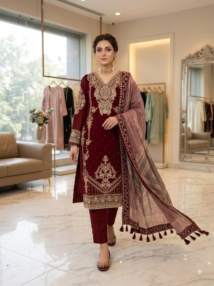 THIS FESTIVAL SEASON WEAR OUR BEAUTIFUL TOP ,PANT AND DUPATTA WITH CORDING EMBROIDERED AND DIAMOND WORKED