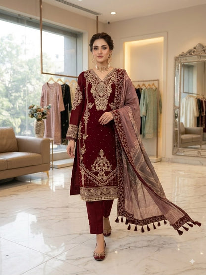 THIS FESTIVAL SEASON WEAR OUR BEAUTIFUL TOP ,PANT AND DUPATTA WITH CORDING EMBROIDERED AND DIAMOND WORKED