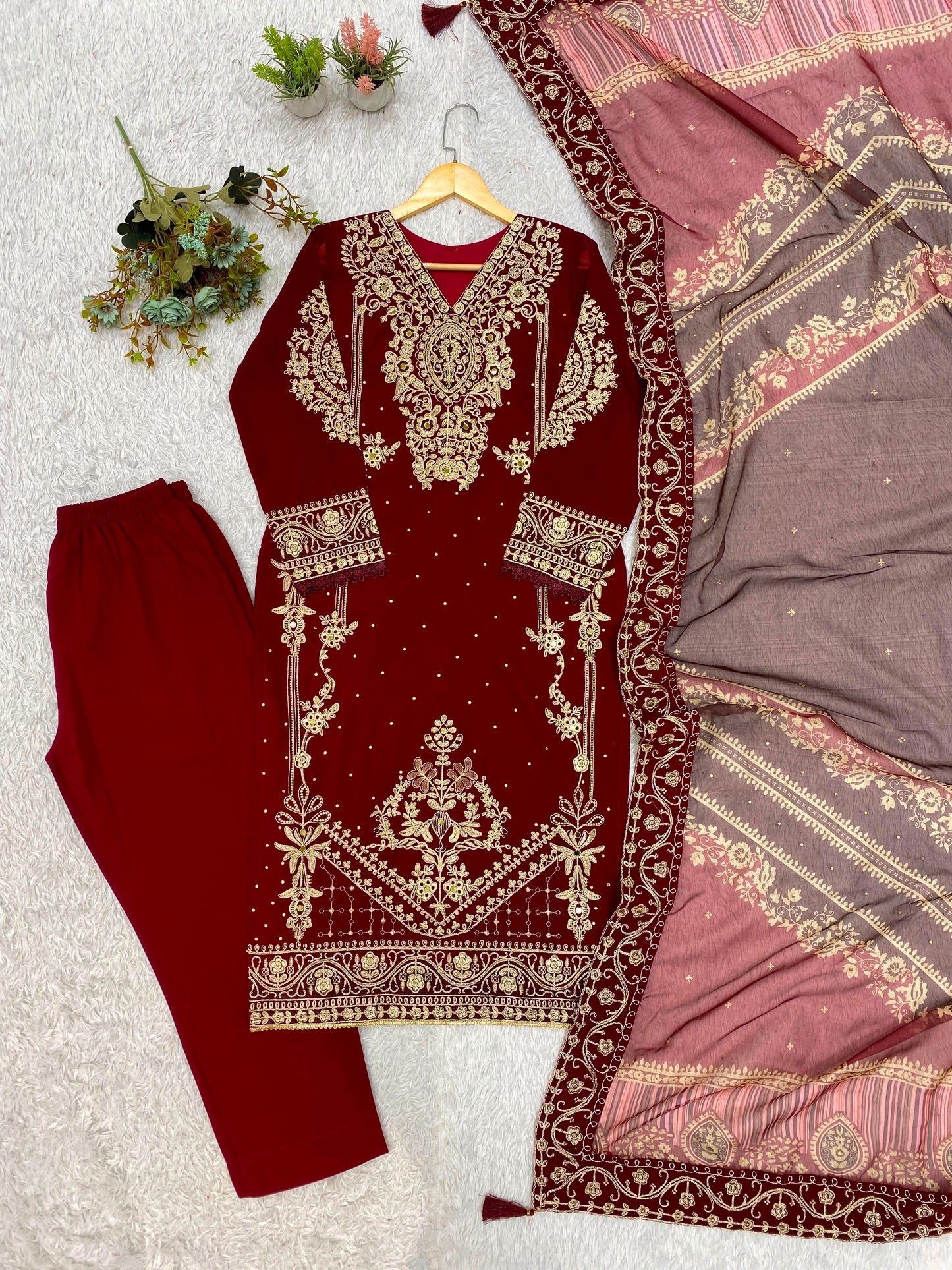 THIS FESTIVAL SEASON WEAR OUR BEAUTIFUL TOP ,PANT AND DUPATTA WITH CORDING EMBROIDERED AND DIAMOND WORKED