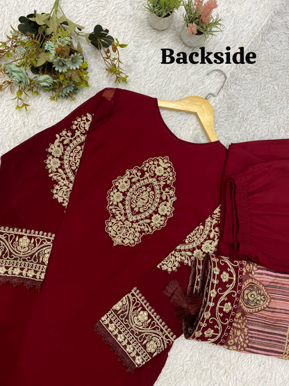 THIS FESTIVAL SEASON WEAR OUR BEAUTIFUL TOP ,PANT AND DUPATTA WITH CORDING EMBROIDERED AND DIAMOND WORKED