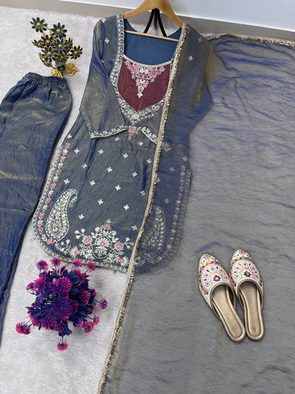 FESTIVAL SPECIAL SEQUENCE EMBROIDERY ON SILK FABRIC TOP AND PLAZZO WITH DUPATTA SET