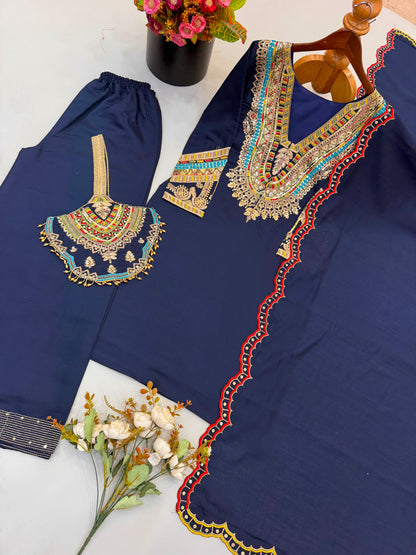 Rakhi special Pure Heavy Roman silk Top Bottom Dupatta Set With