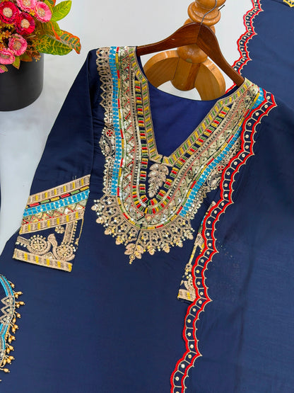 Rakhi special Pure Heavy Roman silk Top Bottom Dupatta Set With