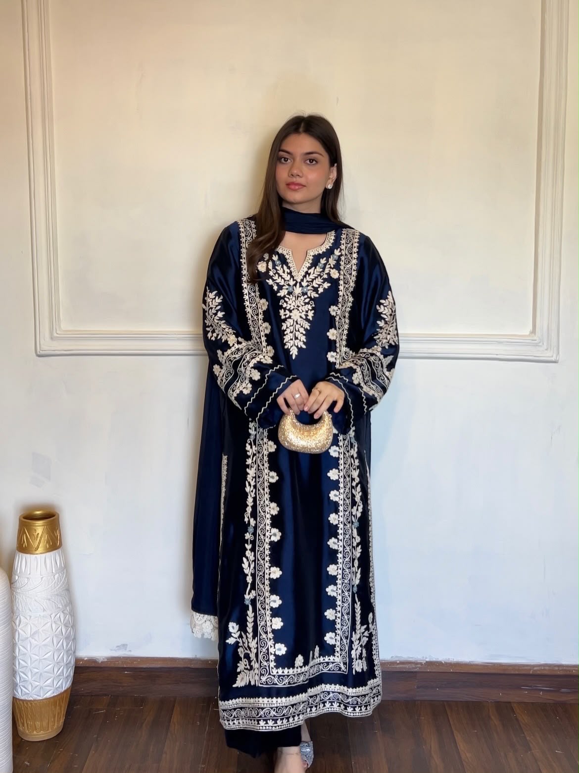 Đěsigner Party Wear Look Pur Satin Rayon Over Size Long Kaftan & Bottom With Dupatta set
