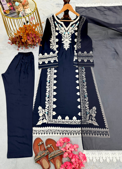 Đěsigner Party Wear Look Pur Satin Rayon Over Size Long Kaftan & Bottom With Dupatta set