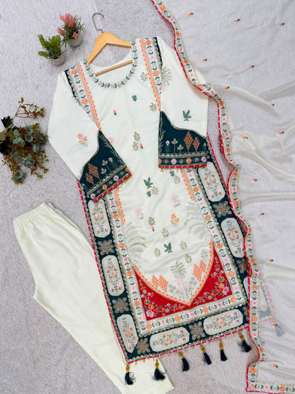 THIS FESTIVAL SEASON WEAR OUR BEAUTIFUL KAFTAAN WITH PANT AND DUPATTA WITH SEQUENCE EMBROIDERED AND APPLIQUE WORKED