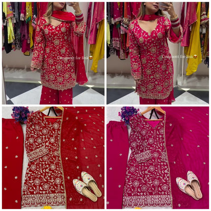 FESTIVAL SPECIAL SEQUENCE EMBROIDERY ON SILK FABRIC TOP AND PLAZZO WITH DUPATTA SET