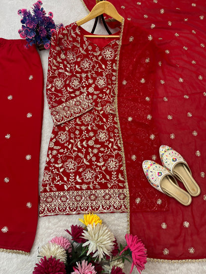 FESTIVAL SPECIAL SEQUENCE EMBROIDERY ON SILK FABRIC TOP AND PLAZZO WITH DUPATTA SET