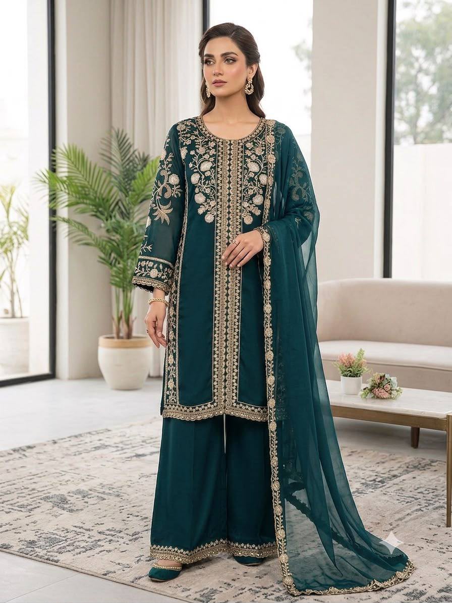 WEDDING SEASON WEAR OUR BEAUTIFUL SEQUENCE EMBROIDERED WORKED TOP , PLAZZO WITH DUPATTA