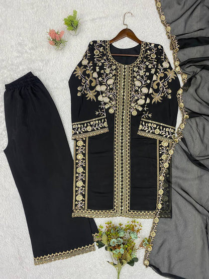 WEDDING SEASON WEAR OUR BEAUTIFUL SEQUENCE EMBROIDERED WORKED TOP , PLAZZO WITH DUPATTA