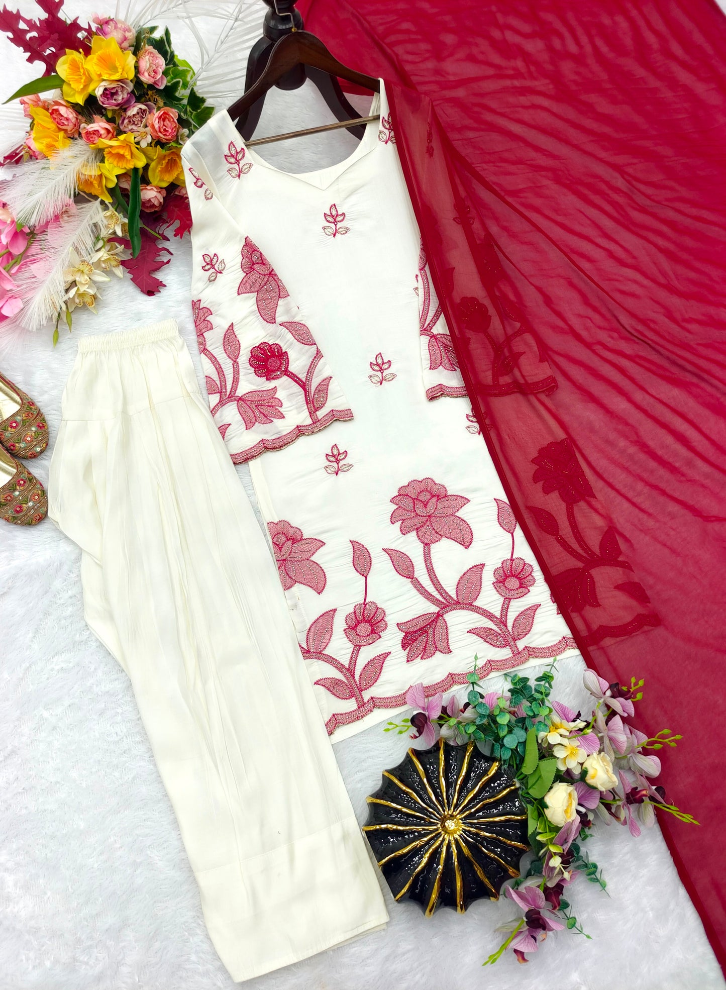New Design Trending Salb Riyon Cotton *Top&Farshi&dupatta