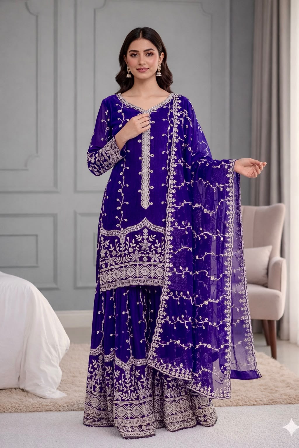 Ready-made Collection With Fendy 😍 Silk And Heavy Embroidery Sequence Work Top-Bottom And Dupatta Set Fully Stitched Ready To Wear Collection