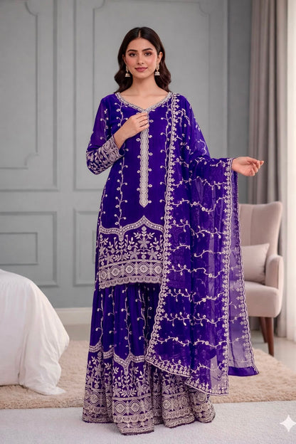 Ready-made Collection With Fendy 😍 Silk And Heavy Embroidery Sequence Work Top-Bottom And Dupatta Set Fully Stitched Ready To Wear Collection