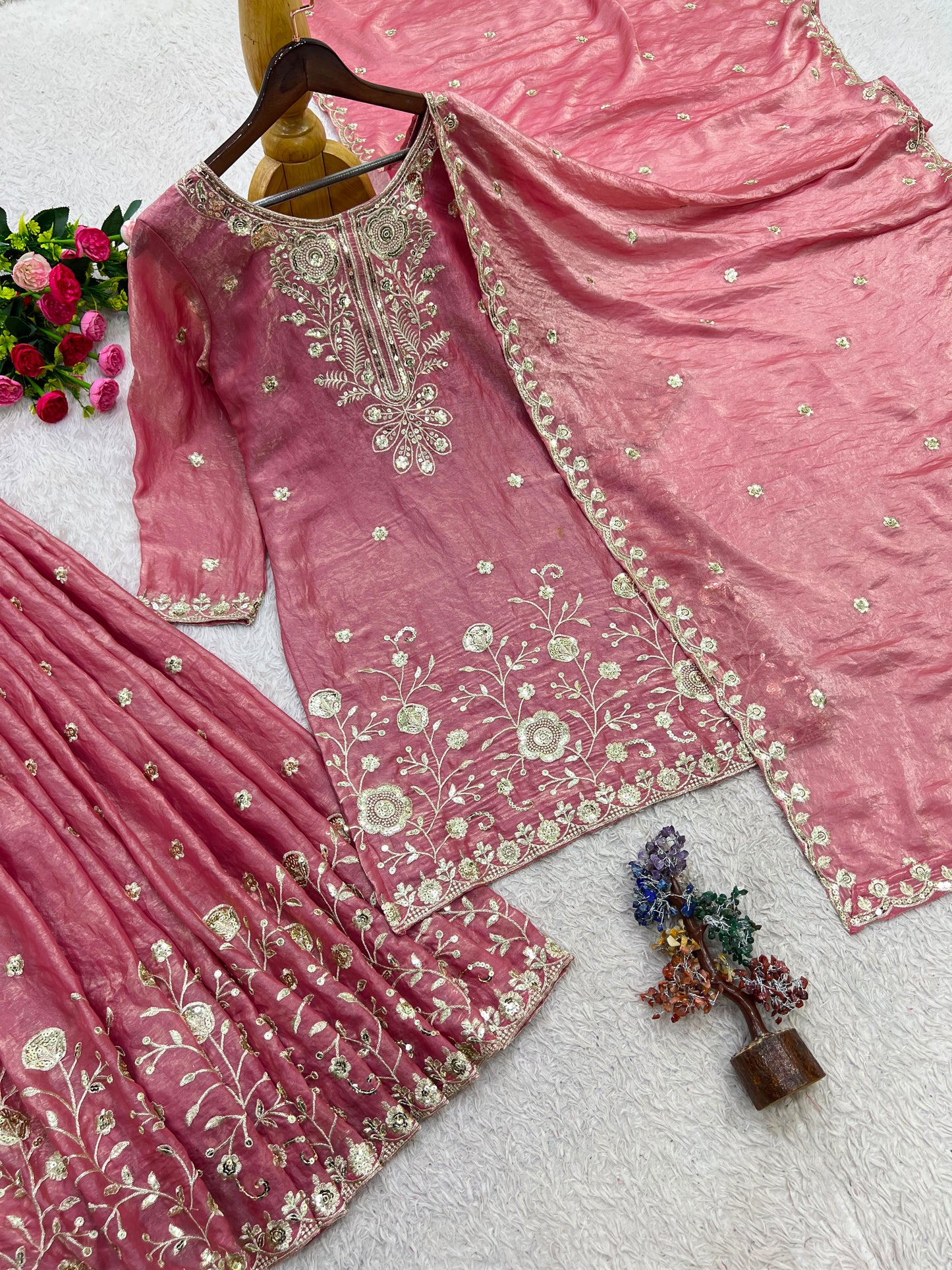 3 PIECE STYLISH TOP, PLAZAA AND DUPATTA WITH BEAUTIFUL EMBROIDERY WORK