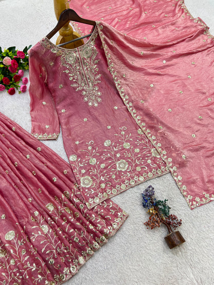 3 PIECE STYLISH TOP, PLAZAA AND DUPATTA WITH BEAUTIFUL EMBROIDERY WORK