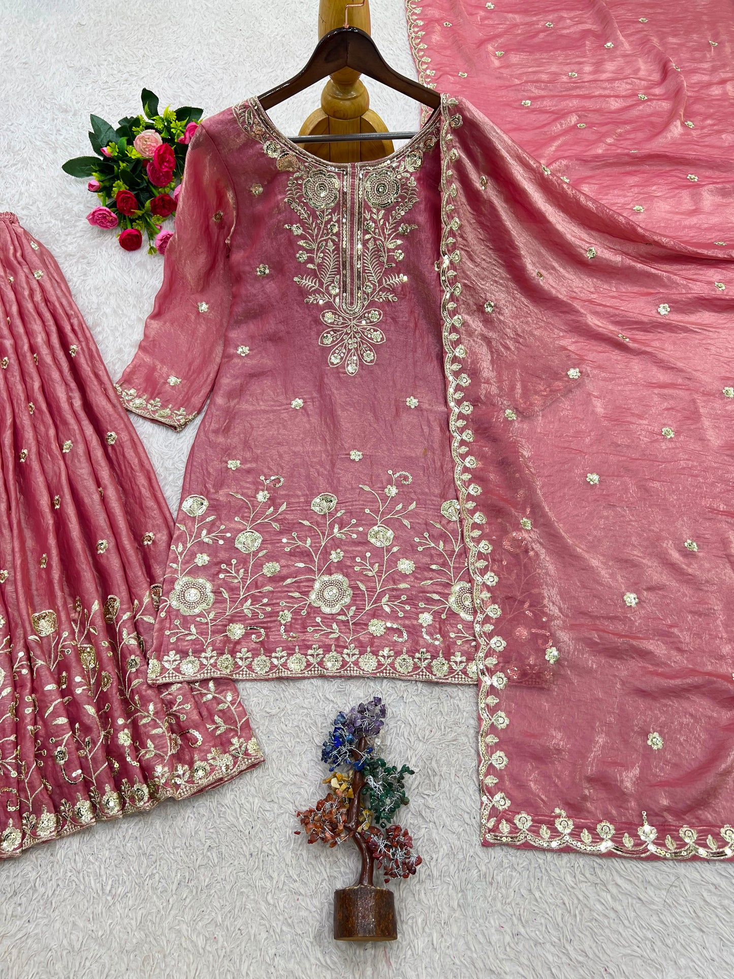 3 PIECE STYLISH TOP, PLAZAA AND DUPATTA WITH BEAUTIFUL EMBROIDERY WORK