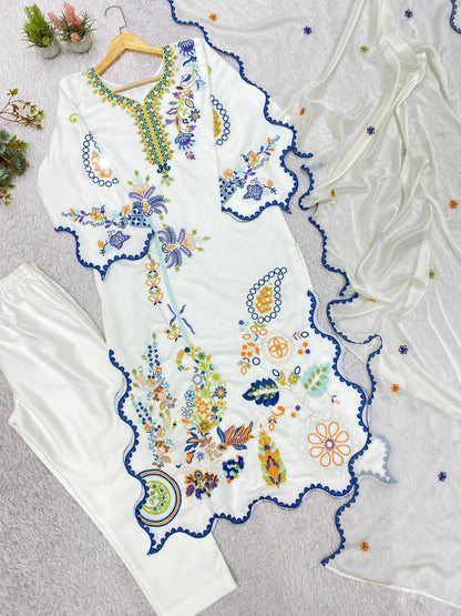THIS FESTIVAL SEASON WEAR OUR BEAUTIFUL PAKISTANI KURTI WITH REAL MIRROR  EMBROIDERED WORK PANT WITH DUPATTA
