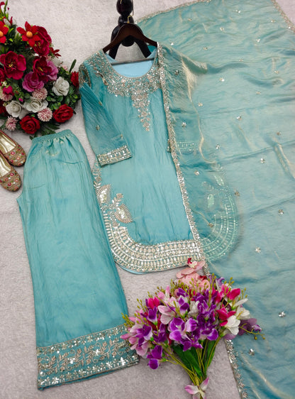 New Design Trending Zmy-Chu Silk    *Top&Palazzo&dupatta      Reddy To Wear Look Design