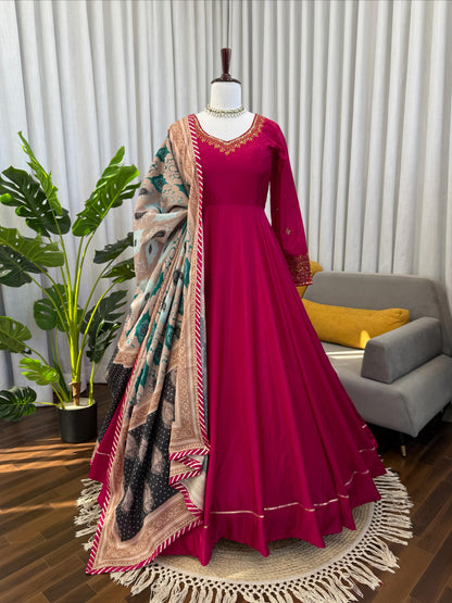 Designer Gown Set – Elegant Ethnic Wear ✨ 🎀 Crafted in Classy Tones with Premium Fabric & Detailing