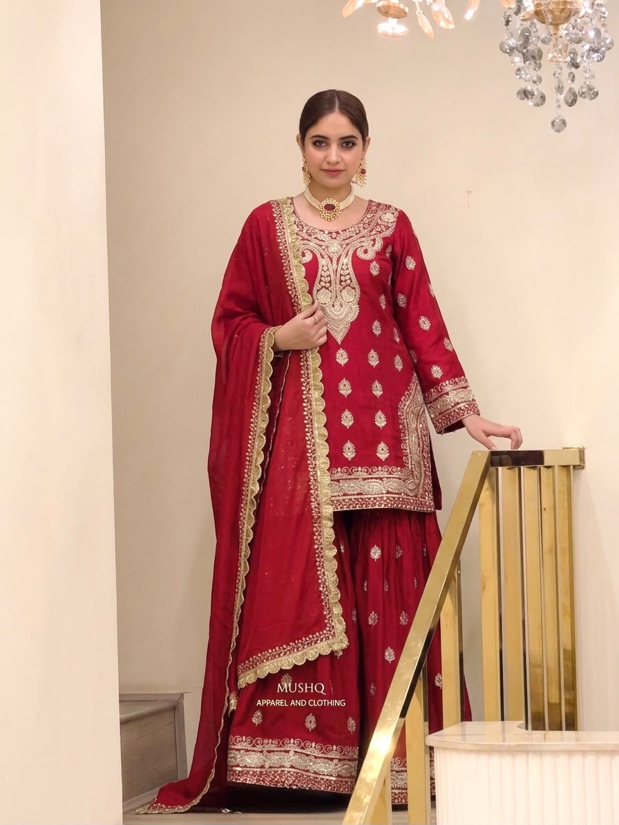 Đěsigner Party Wear Look Pur Chinon Silk Top Plazzo & Dupatta Set👗