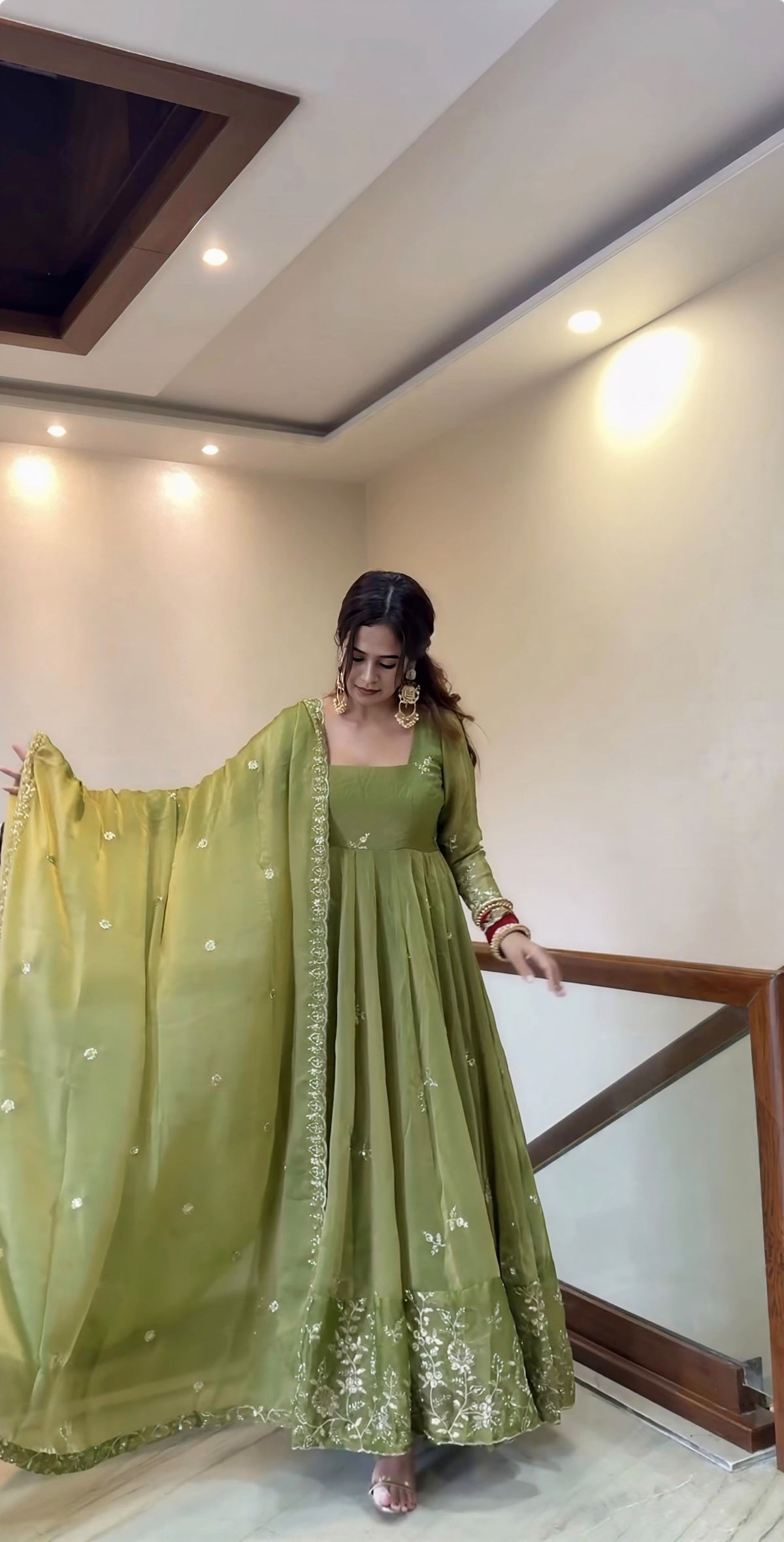 Ready-made Collection With Fendy 😍 Silk And Heavy Embroidery Sequence Work gown-sharara And Dupatta Set Fully Stitched Ready To Wear Collection